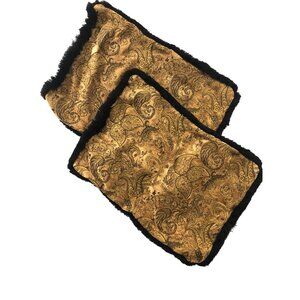 Pillow Sham Paisley Black Gold Fringe Metal Clasp Thick Shams King Size Set